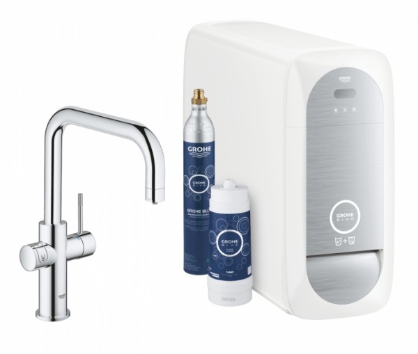 GROHE - Blue Home Duo 2-in-1 Trinkwasser und Küchenarmatur Starter Kit U-Auslauf, chrom - mit Blueto